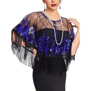 7181 Women's 1920s Shawl Wraps,sequin Beaded Flapper Evening Shawls